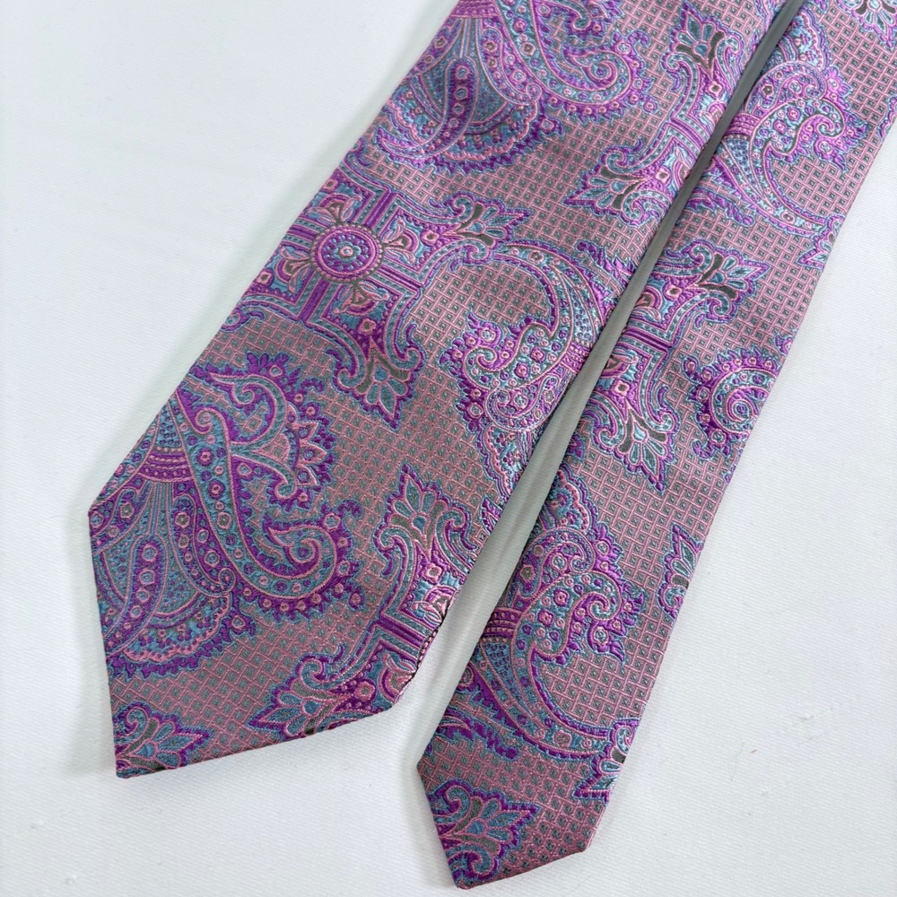 Santorelli Necktie Pink Purple Paisley Silk Hand Made in Italy Classic Tie New